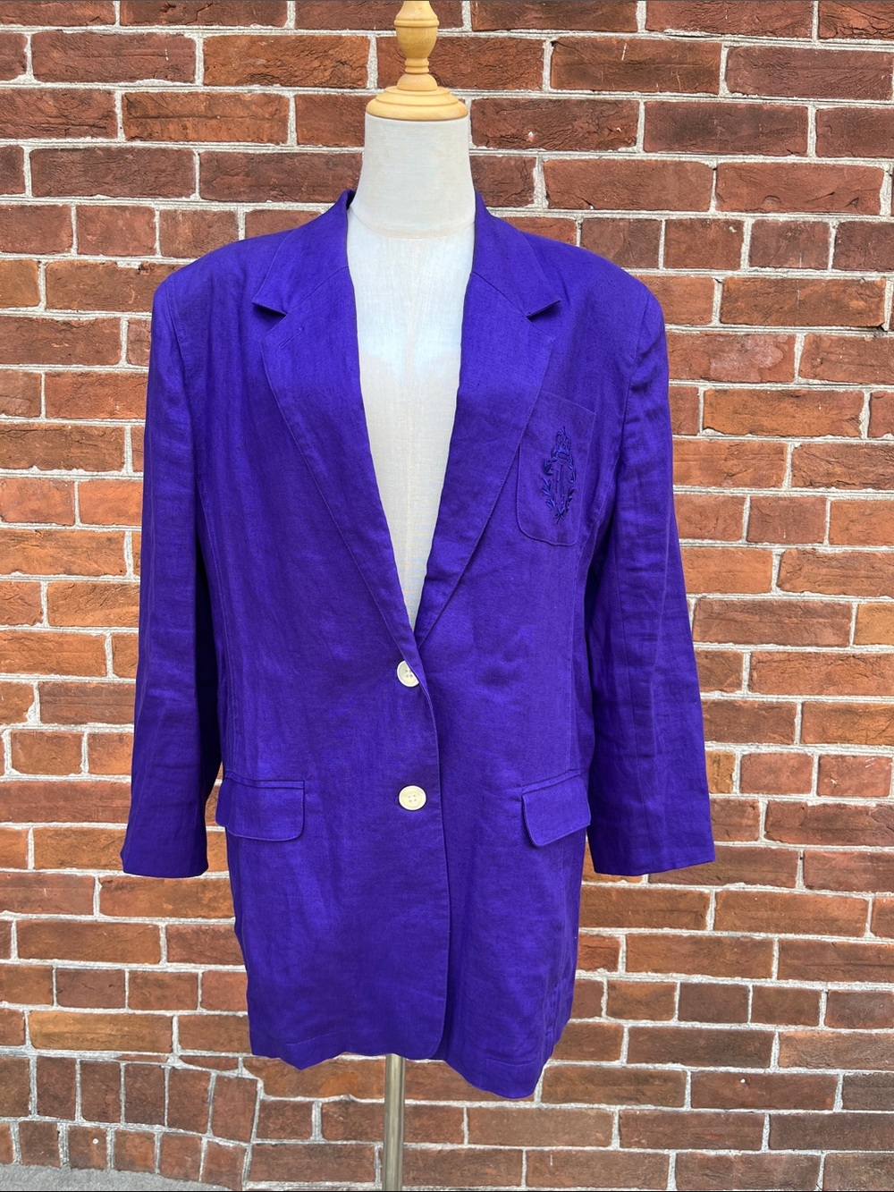Lauren Ralph Lauren Bright Purple Linen Logo Crest Blazer